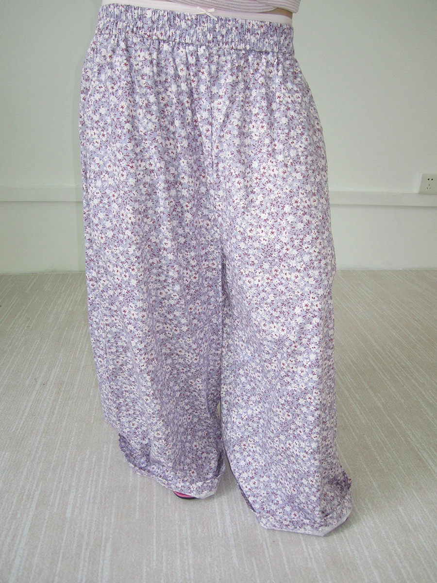

Summer 2025 Korean Sle Lazy Floral Print Elastic Waist Wide Leg Pants Women's Casual Straight Cut Trousers Versatile Ladies...