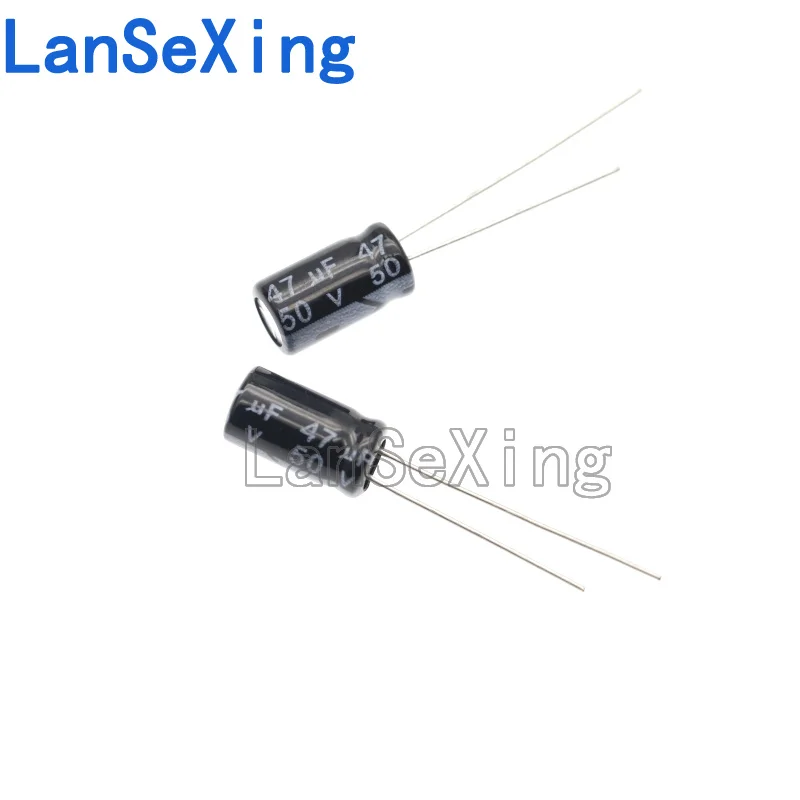Direct insertion aluminum electrolytic capacitor components 50v 47uf, volume 6 * 11mm, capacitance 47uf 50v aluminum electrolysi