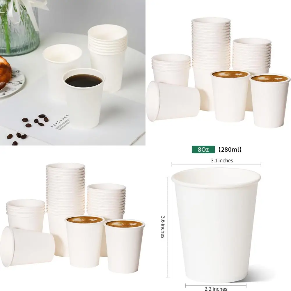 

1000 Count 8oz Disposable Paper Coffee Cups, White for Home or Office Use
