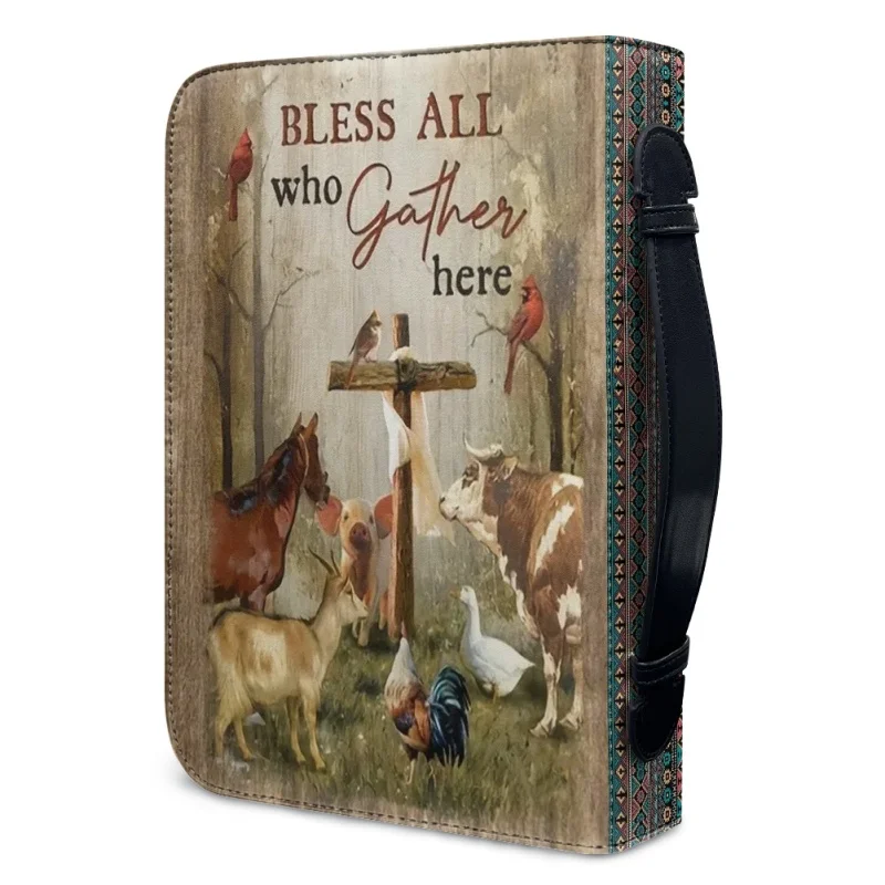 Bless All Who Gather Here Animal Dove Flower Personalized Print Church Bible Cover Case PU Handbag Study Book Holy Storage Boxes