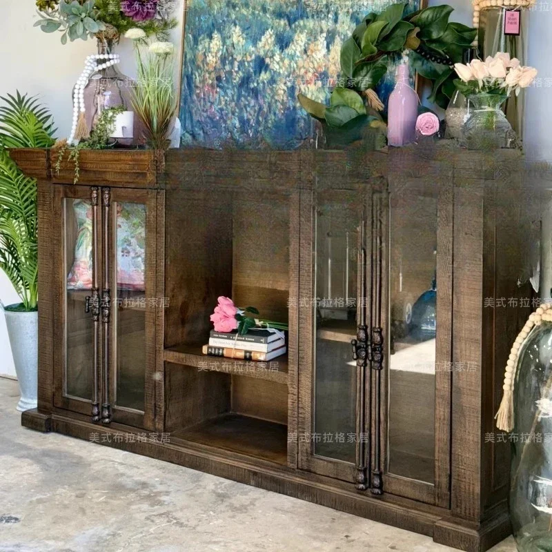 i10.9- American Retro Solid Wood Living Room Small Apartment Audiovisual Cabinet Storage Cabinet French Country Floor-standing