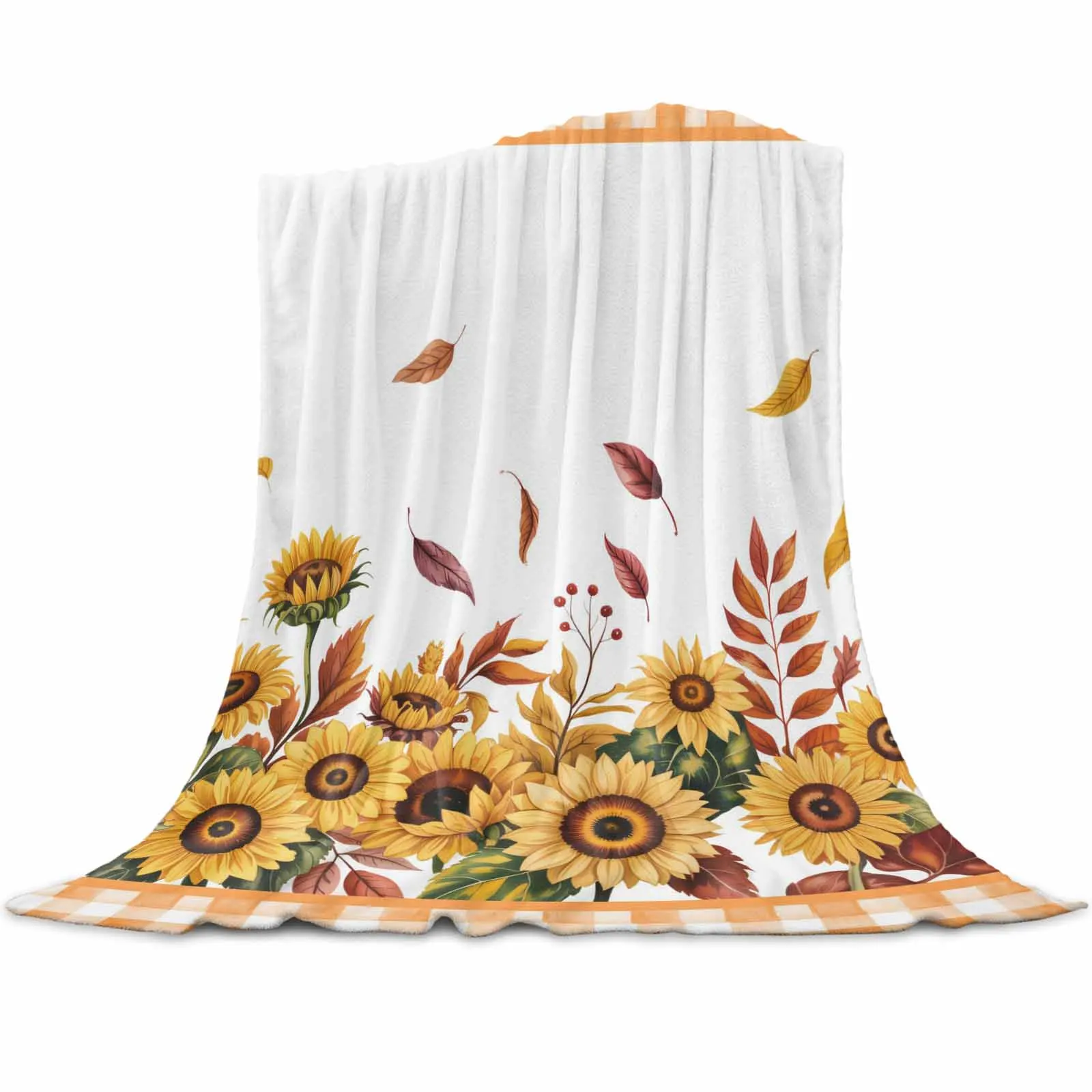 

Country Yellow Plaid Sunflower Throws Blankets for Sofa Bed Winter Soft Plush Warm Sofa Throw Blanket Holiday Gifts