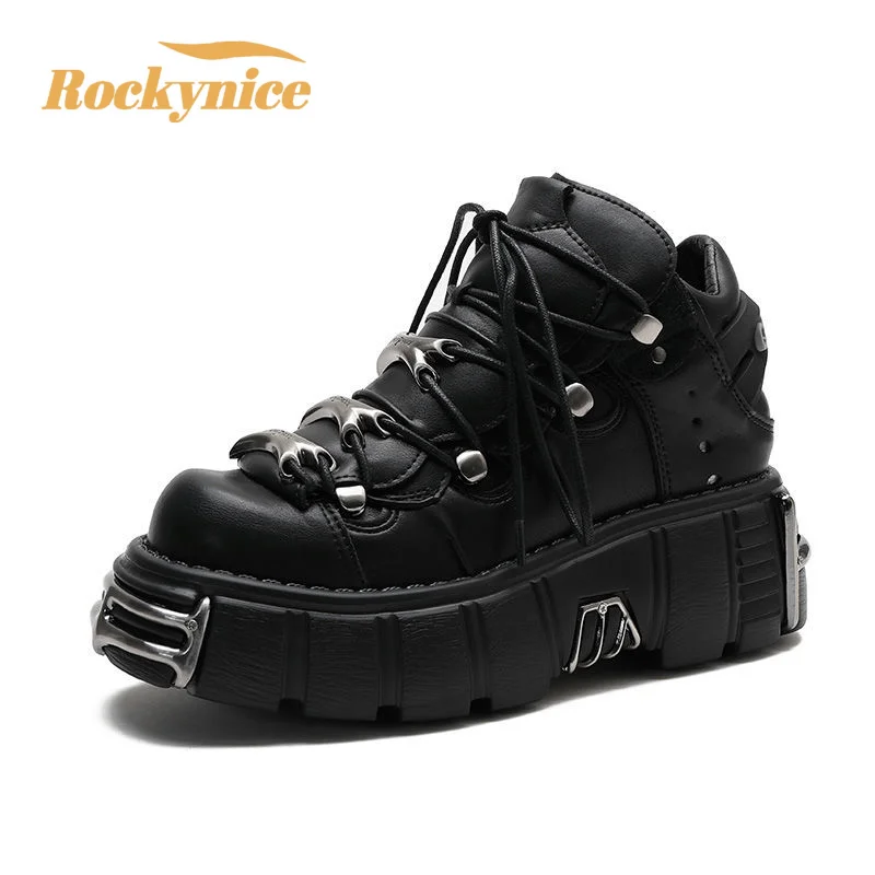 

Winter Warm Punk Sneakers Women Genuine Leather Shoes 5CM Platform Motorcycle Shoes Gothic Metal Decor Chunky Sneakers Woman 45