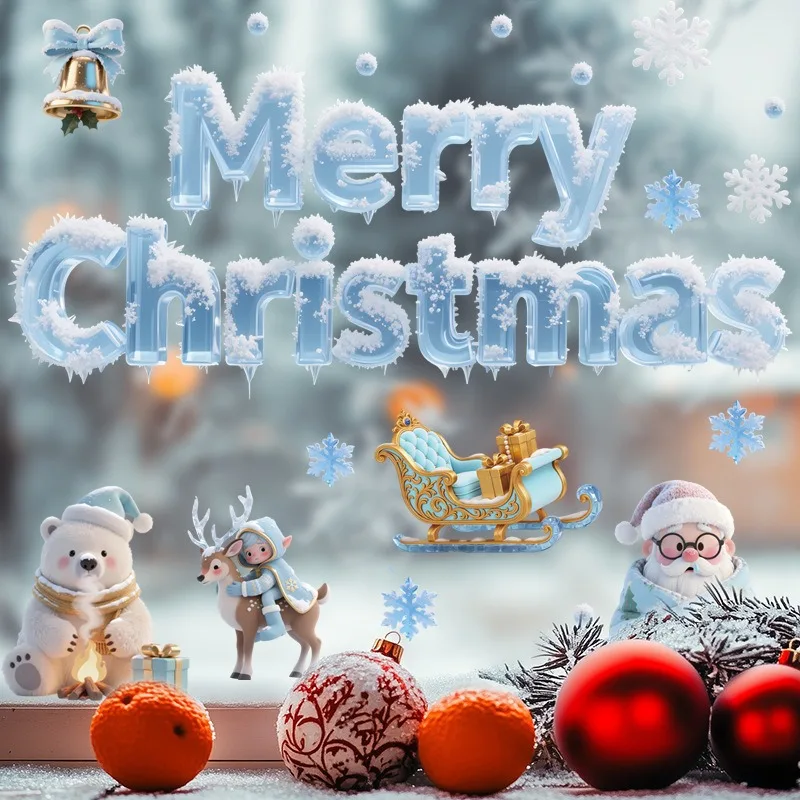 الجليد الثلج 2026 عيد الميلاد لاصق زجاجي الكرتون ثلج ندفة الثلج نافذة ملصق عيد ميلاد سعيد زينة عيد الميلاد ناتال سنة جديدة سعيدة 2026