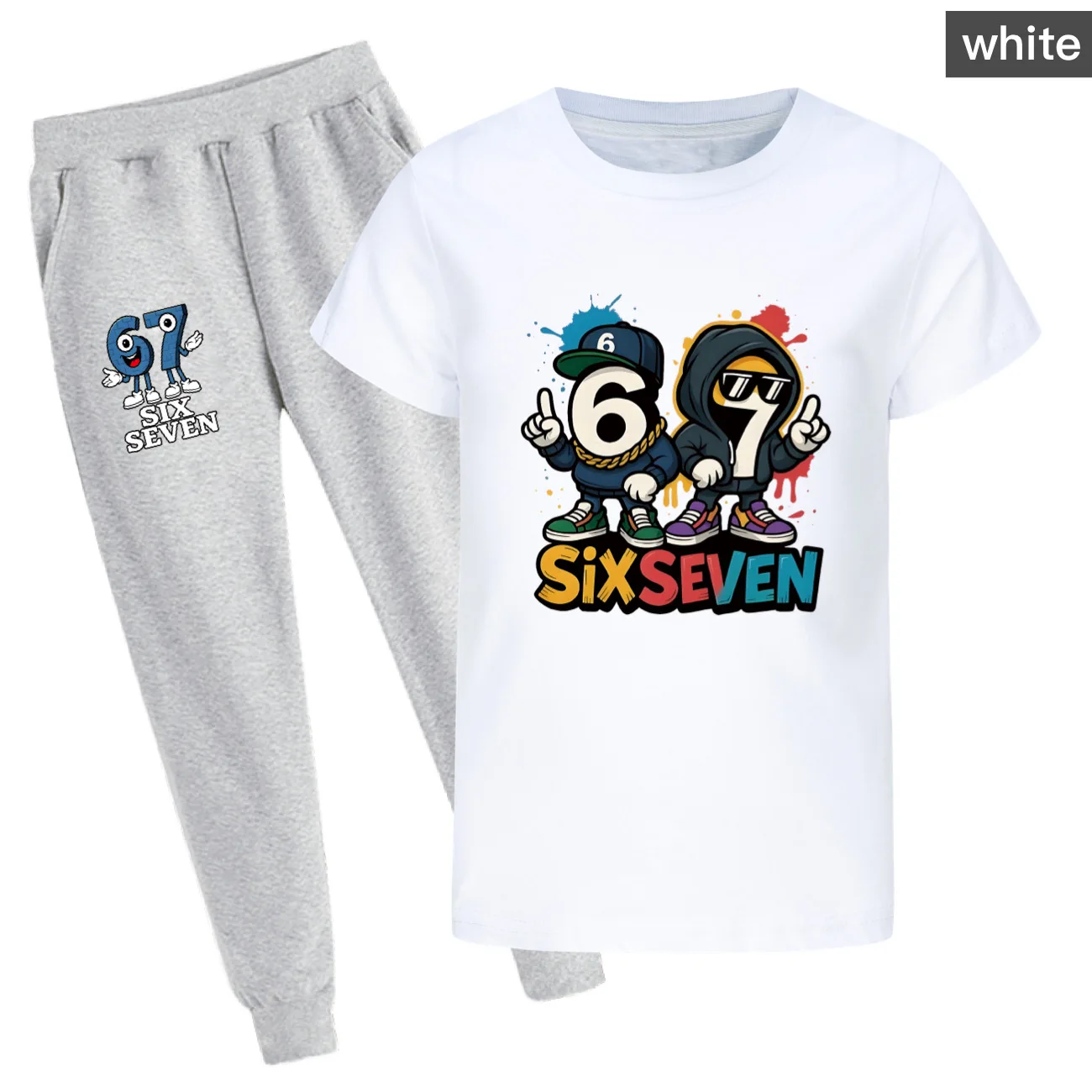 

Комплект: футболка с коротким рукавом и брюки для подростков, летний, в стиле Brainrot Junior High School