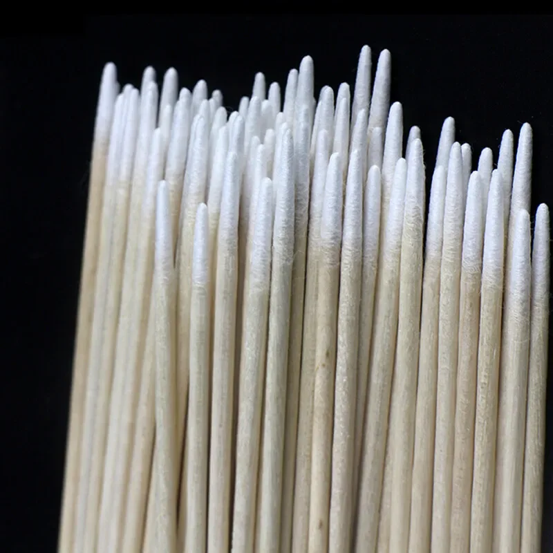 100x Pointy Tip Cotton Swab For Manicure Nail Art Tool Wooden Tip Stick Long 100Pcs Tip Semi Permanent Embroidered Cotton Swabs