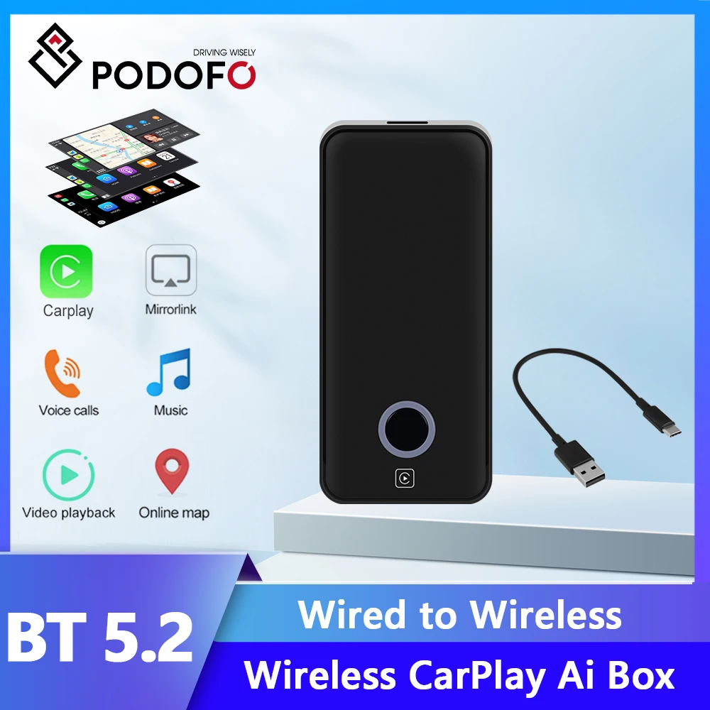 Podofo USB Wireless CarPlay Dongle Apple CarPlay Adapter Android Auto For VW Nissan Toyota Ford Audi Benz Kia Fiat