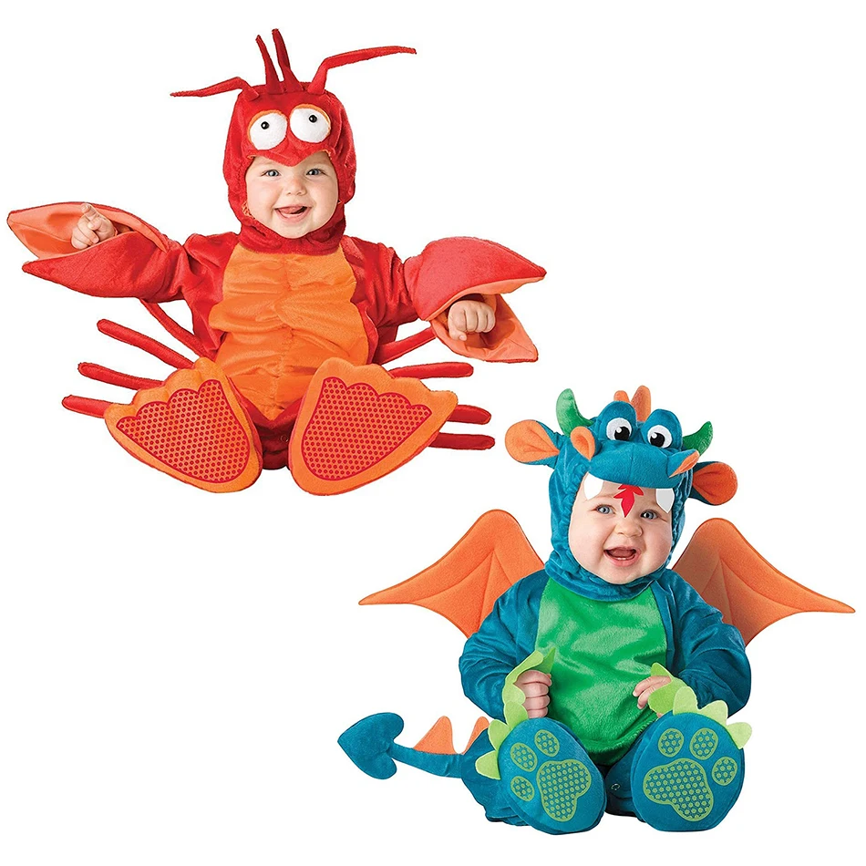

Огненный дракон для малышей, одежда для косплея, комбинезоны с динозавром и креветками, милые детские комбинезоны на Хэллоуин для девочек и мальчиков