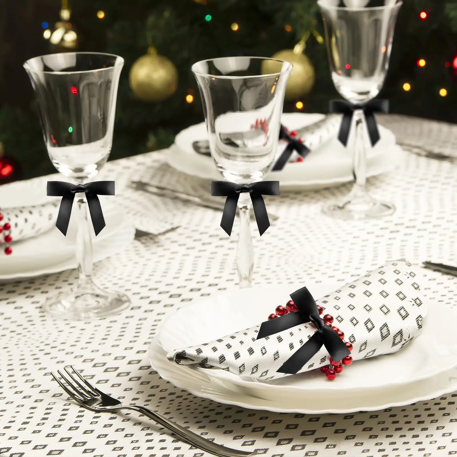

30pcs Black Glass Bow Decoration Elegant Polyester Diy Goblet Charm Lolita Drink Marker Gift Packaging Box