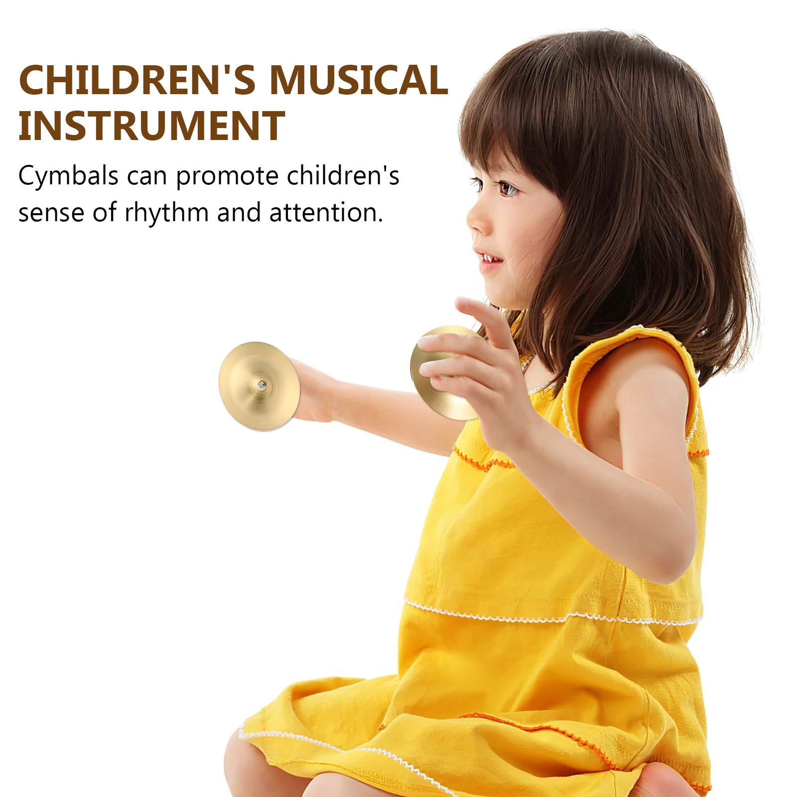 

2Pairs Kids Percussion Instruments Finger Cymbals Copper Finger Zills Stable Wooden Handle Musical Instrument for Rhythm