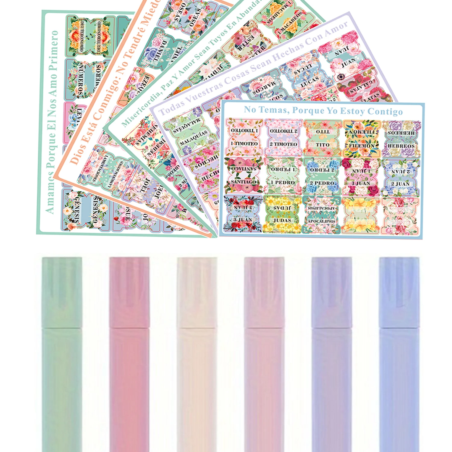 Spanish Bible Tabs, Morandi Spanish Bible Tabs+ 6Pcs Bible Highlighter Pen,Spanish Bible Tabs for Women and Men