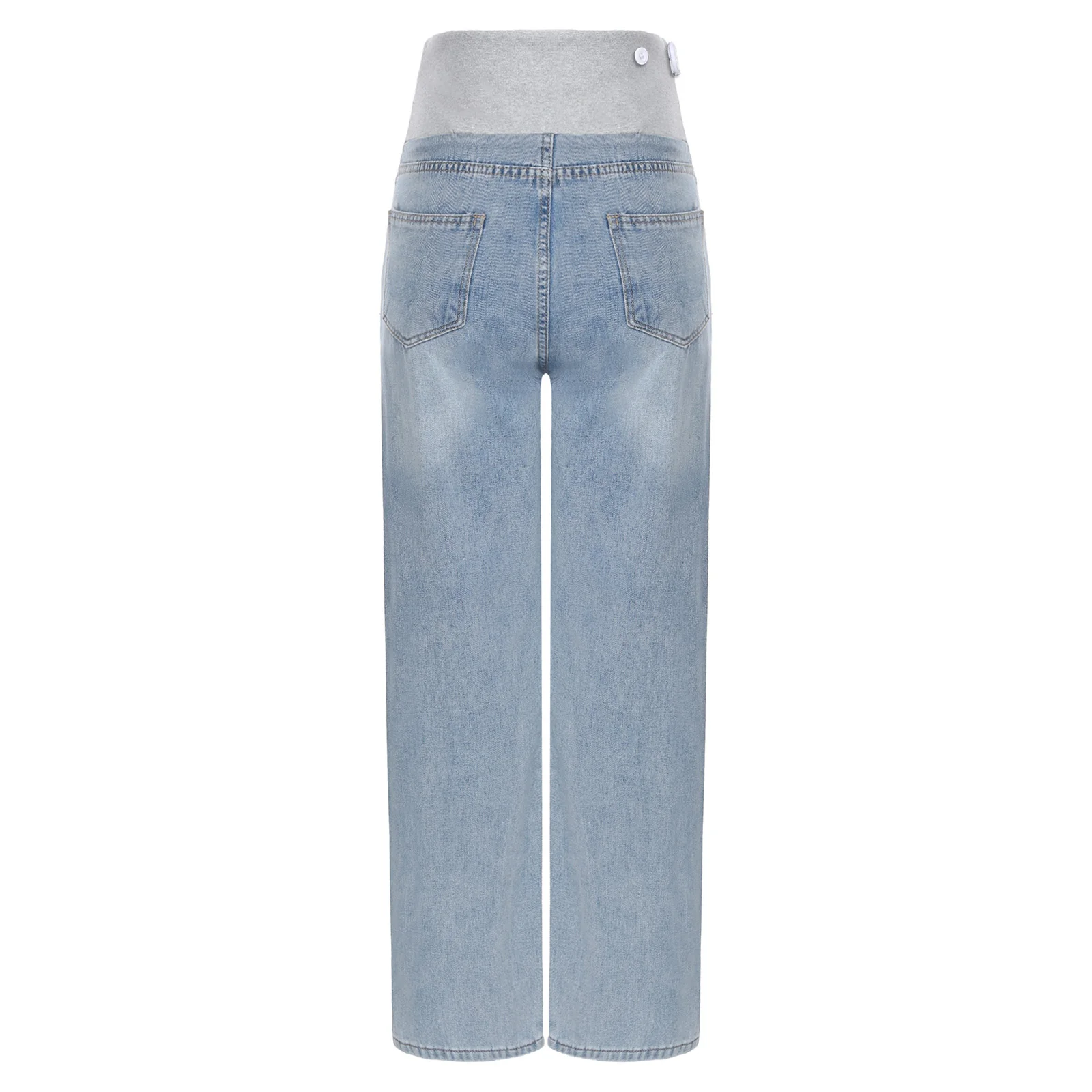 الأمومة الجينز النساء الحوامل الملابس عالية الخصر واسعة الساق الدنيم السراويل مع جيوب البطن دعم السراويل العمل لباس غير رسمي #3