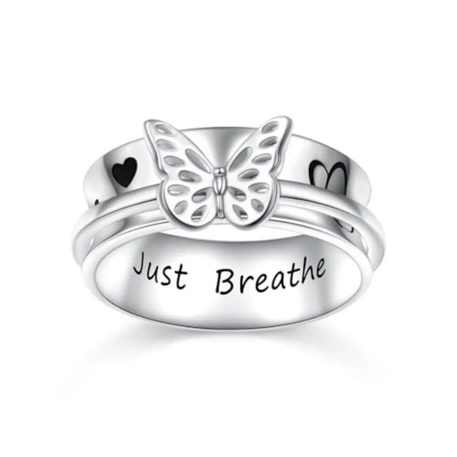 

Butterfly Fidget Ring 925 Sterling Silver Anxiety Relieving Spinner Rings for Women ADHD Relief Stress Jewelry for Daughter Mom