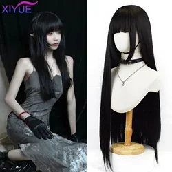 Long Straight Black Synthetic Wigs Natural Dark Hair Wig with Blunt Bangs for Women Daily Party Princess Cut Hair Heat Resistant