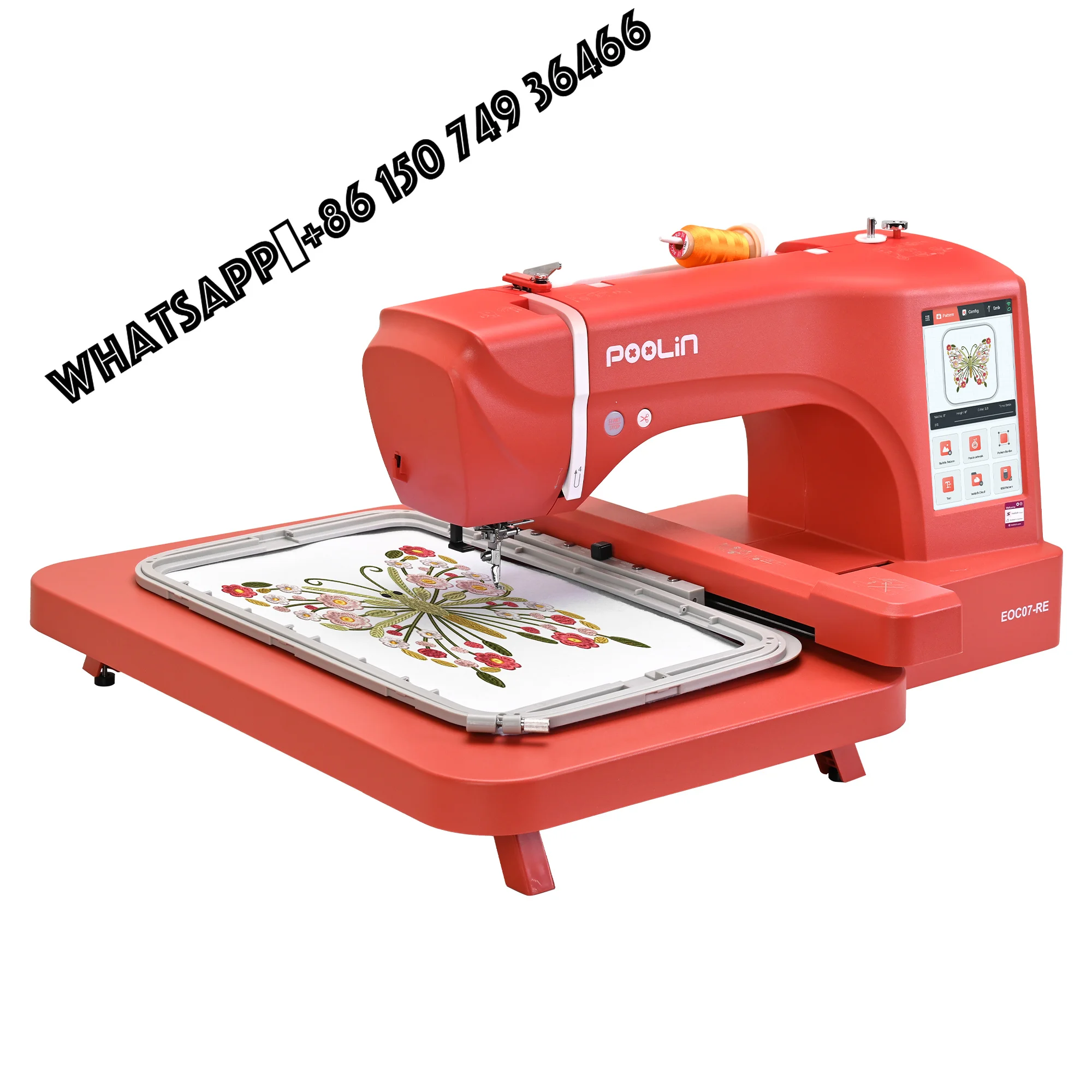 PooLin EOC07-RE Single Head Home Computer Embroidery Machine Beginners 200*380mm Hoop Area 7