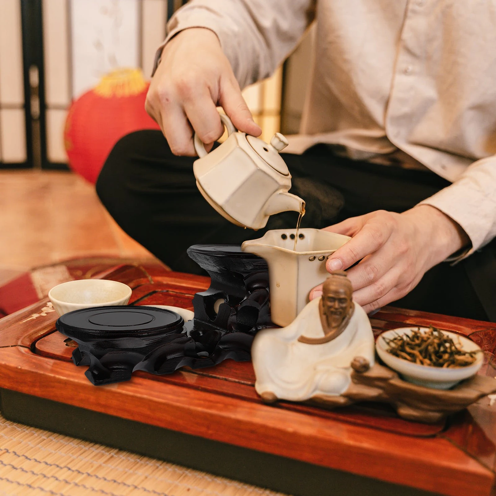 

Decorative Statue Stand Wooden Base for Jade Carvings Purple Sand Teapot Display Shelf Craft Storage Bracket