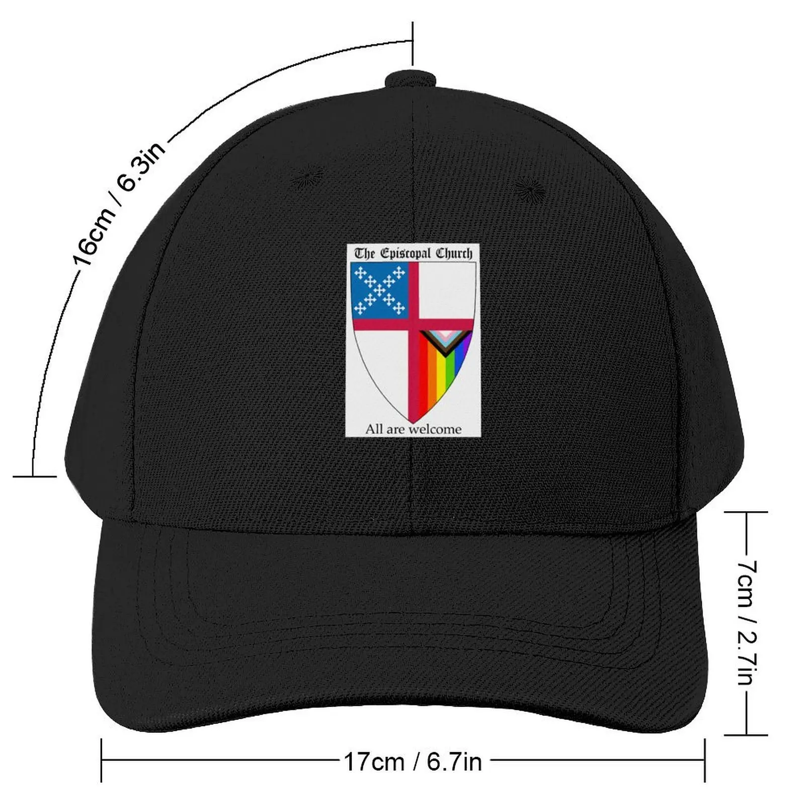 Episcopal Church Shield with Progressive Pride Flag Vertical Rainbow - All Are Welcome 2 Baseball Cap beach hat Golf Women Men's