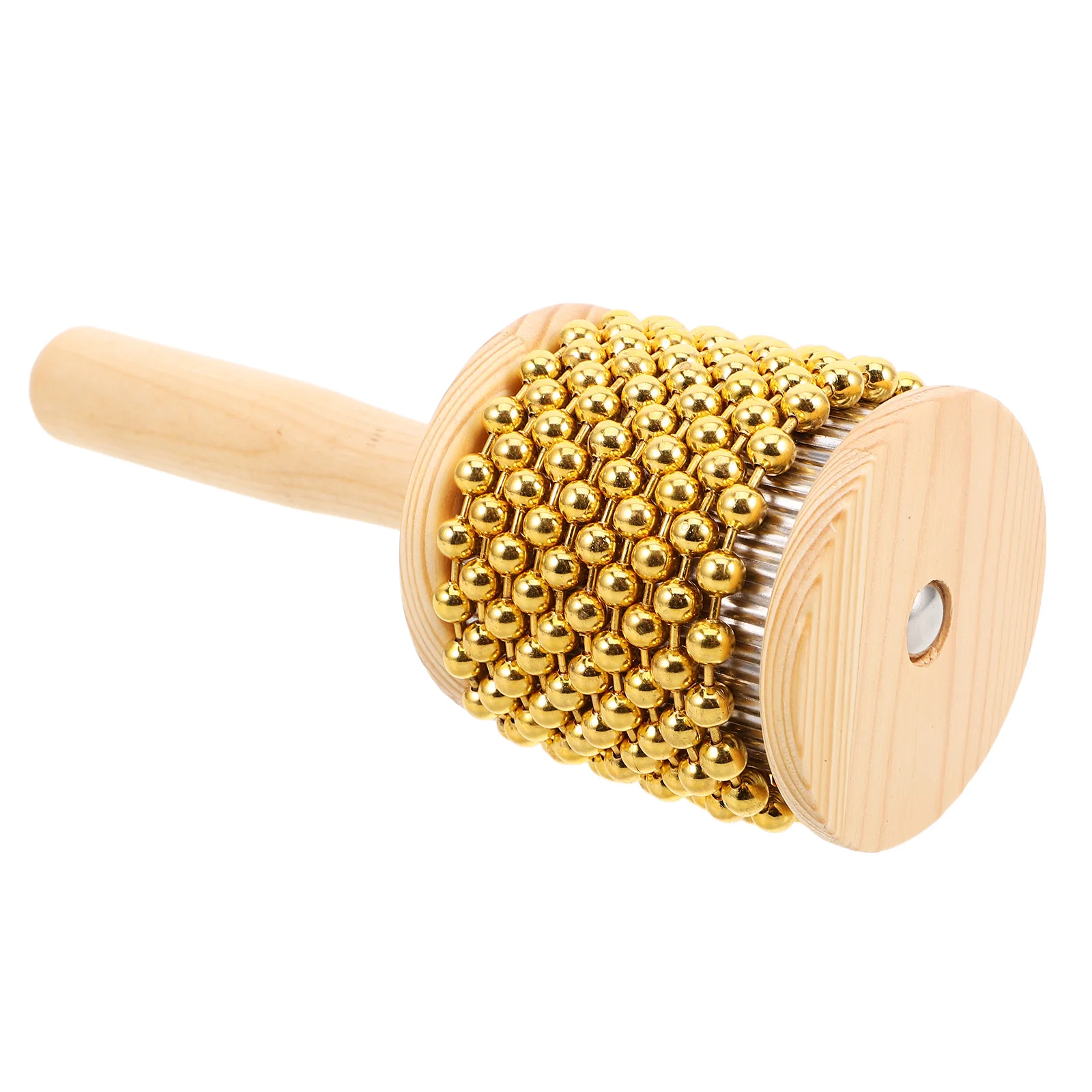 

Wooden Gold Cabasa Percussion Instrument Metal Beaded Cylinder Handheld Shaker Musical Performance Band Education Rhythm