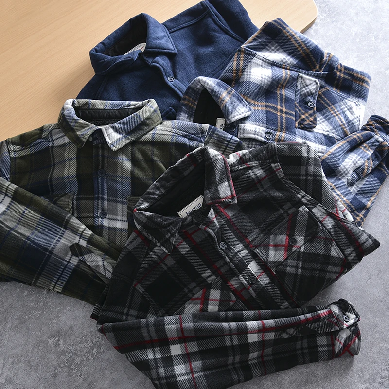 

Large Size Men's Flannel Shirt Jacket Inner Lamb Fur Casual Autumn Winter Thickened Long Sleeve Standard Fit Youth Fashion