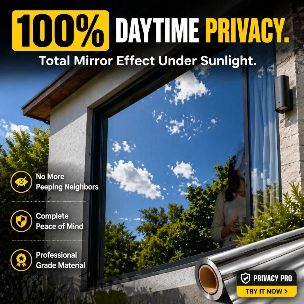 One Way Mirror Window Film Self Adhesive Anti Glare Heat Control UV Block for Home Office Glass Door