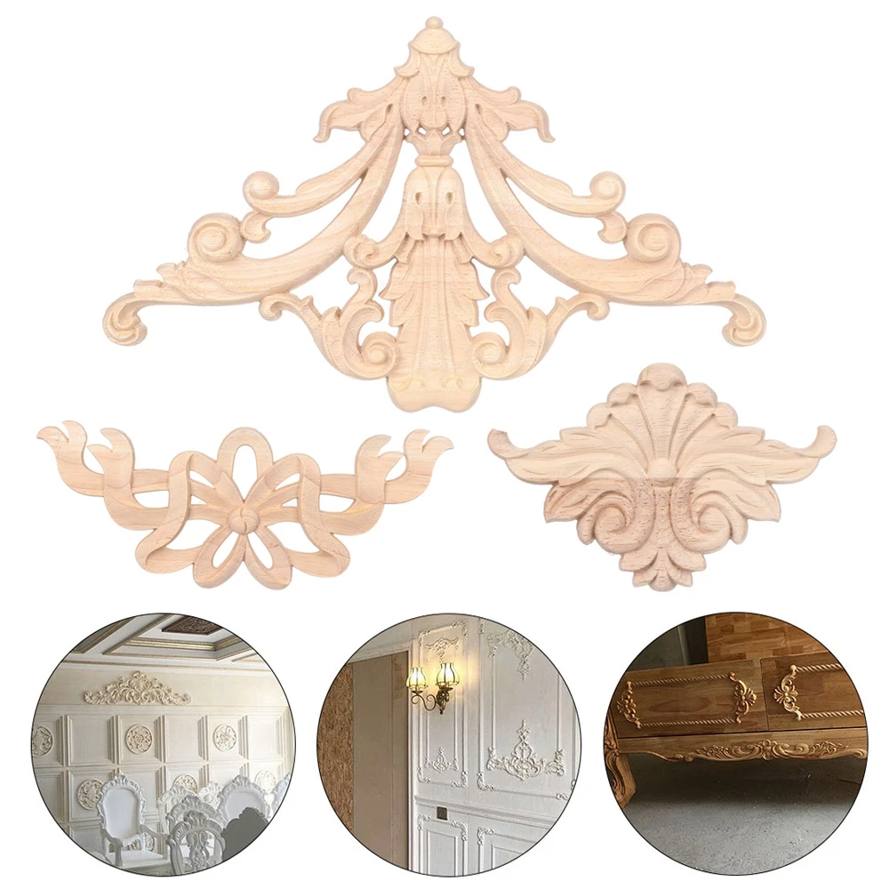 1Pc High Quality Furniture Parts European Wood Carved Wooden Figurines Crafts Corner Appliques Frame Woodcarving Decorative
