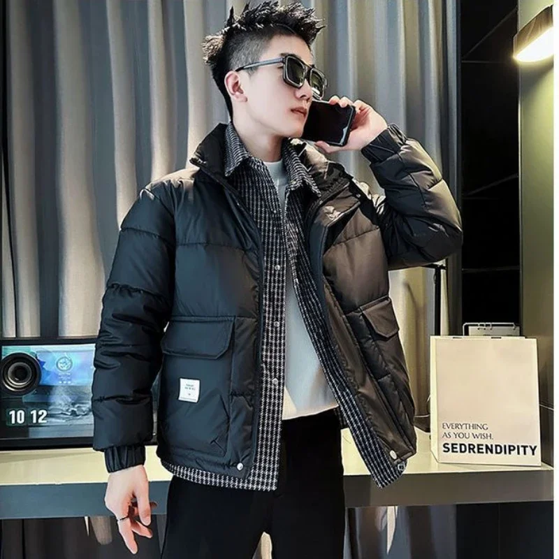 Luxury Fake Two Pieces Down Cotton Jacket Men Winter Cargo Parka Coat Warm Cotton Jacket Business Casual Windproof Outerwear New