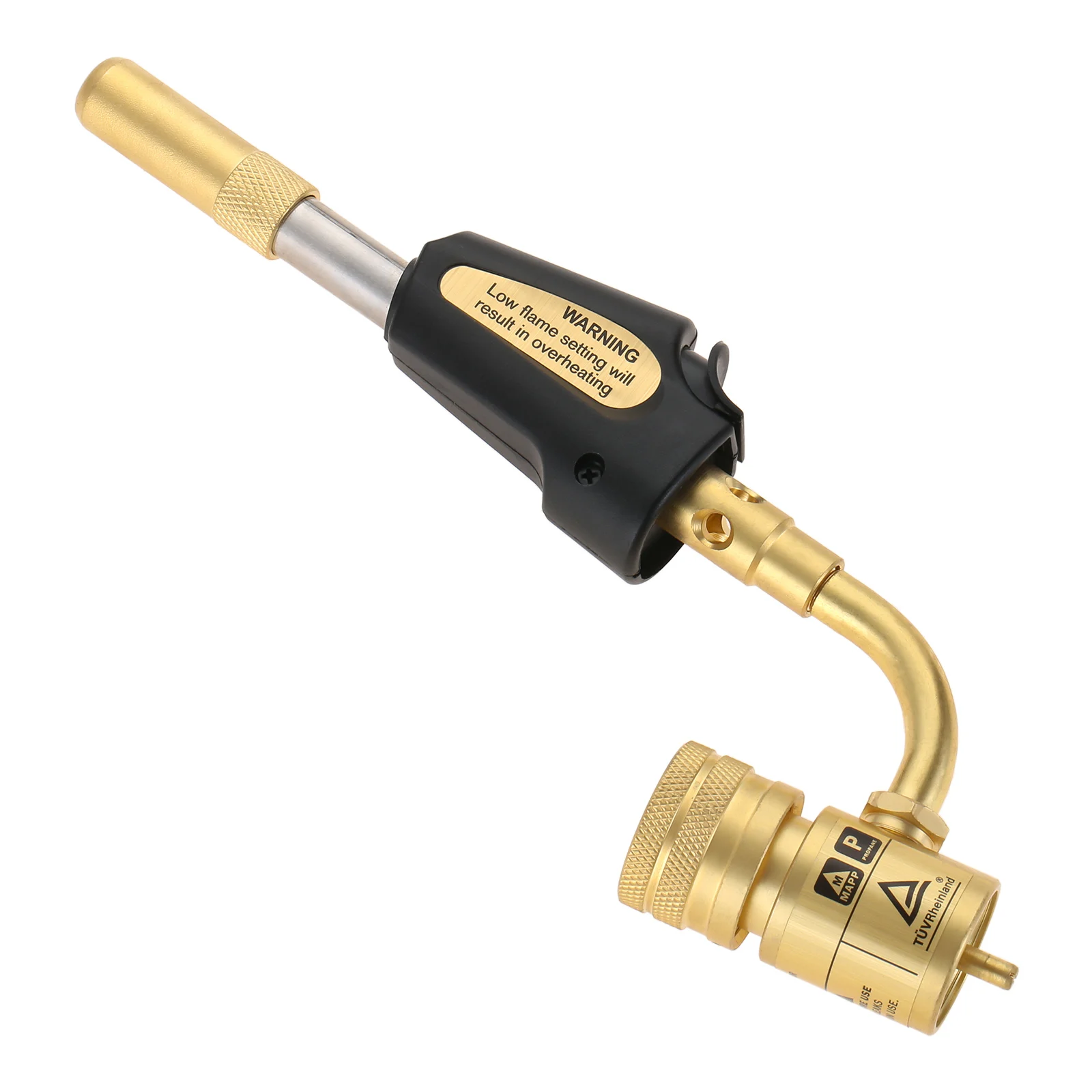 Propane Mapp Gas Turbo Torch Head Brass Nozzle with Self Ignition Trigger Adjustable Regulator Welding HVAC Brazing BBQ Plumb