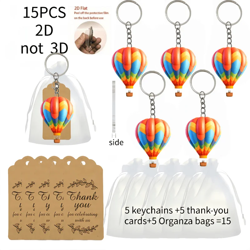 5 Sets Hot Air Balloon Keychain Includes 5pcs 2D Acrylic Keychains 5pcs Thank You Cards 5 Gift Bags Party Souvenir Decoration