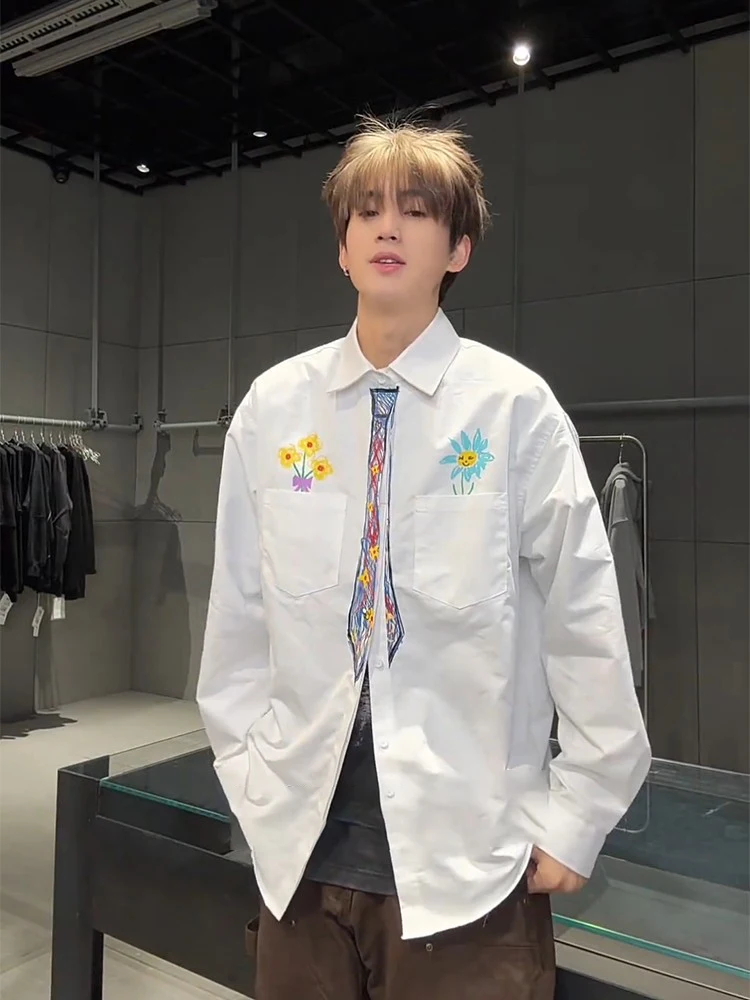 

Мужская повседневная рубашка-жакет Eeearonster с ручной росписью мелками, приталенного кроя, из полиэстера, летняя