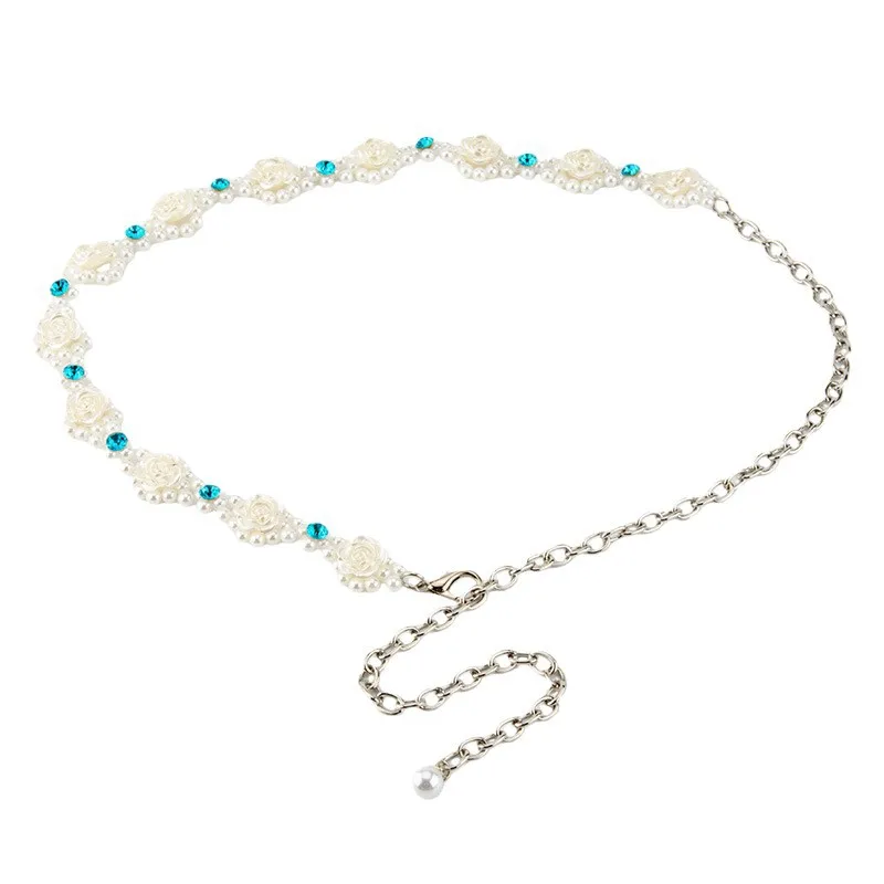 

Пластиковые жемчужные цепочки на талию для женщин, с цветами и стразами, регулируемые металлические пояса-цепочки, цепочки на живот, для платьев, Cinturones Para Mujer