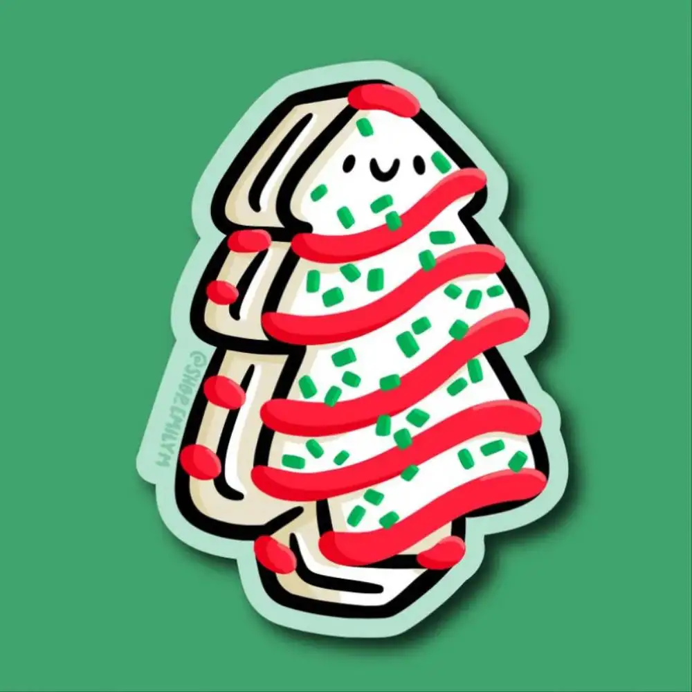 Kawaii Christmas Tree Cake Cute Holiday Stocking Stuffer Christmas Cake Cute Xmas D Waterproof Stickers For Decorating Car Windo