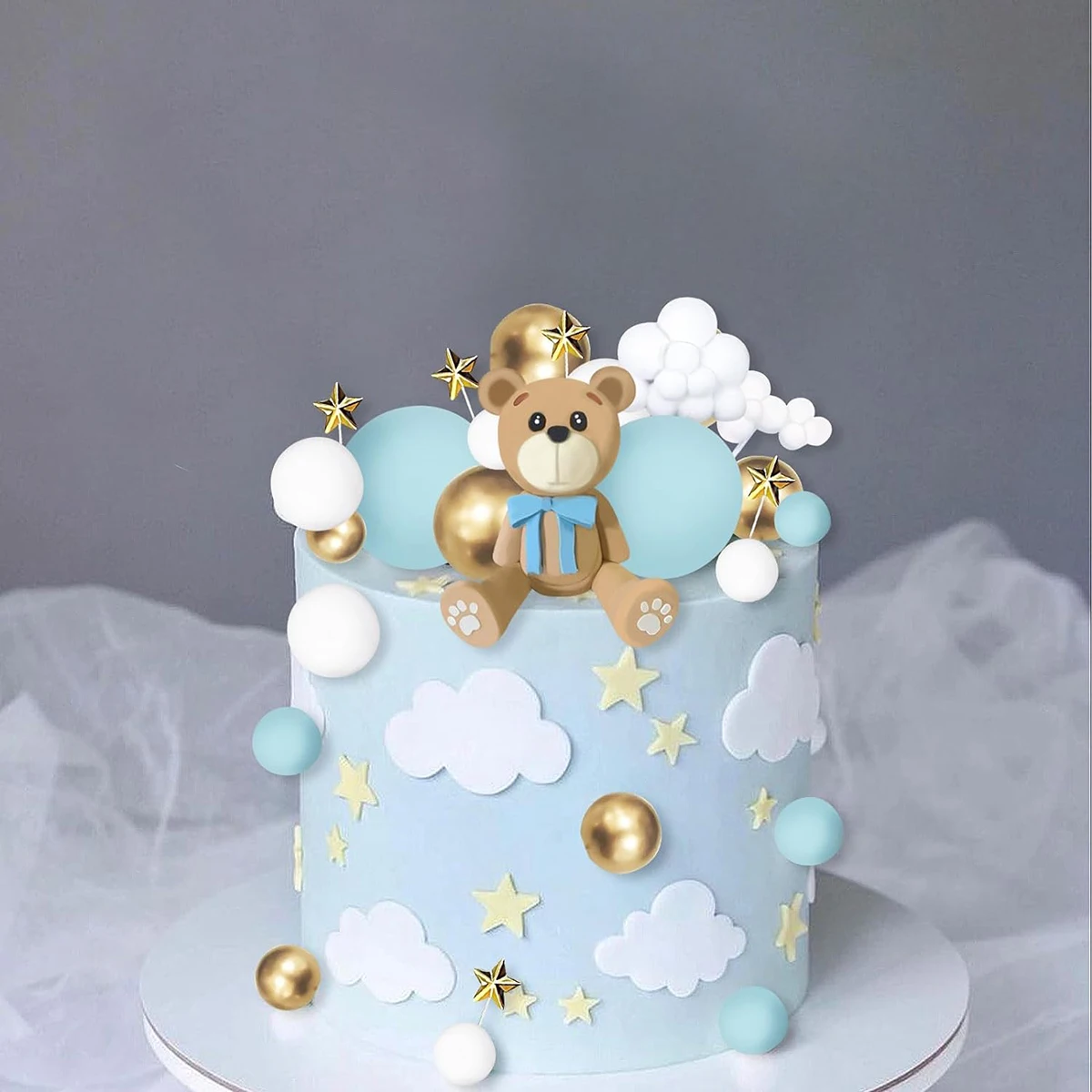 38 Pieces Of Bear Cake Decoration Cute Teddy Bear Stars Cloud Baby Shower For Baby Shower Wedding Birthday