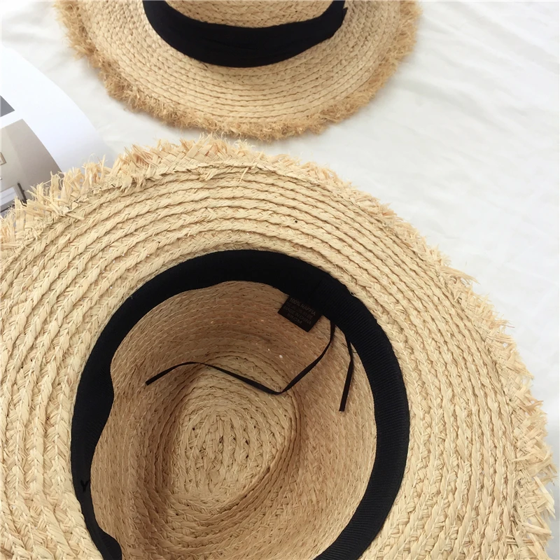 Natural Large Wide Brim floppy hat Raffia jazz Straw Hat Women Summer Fringe Beach Cap hand Weave sun Hat wholesale  beach hat