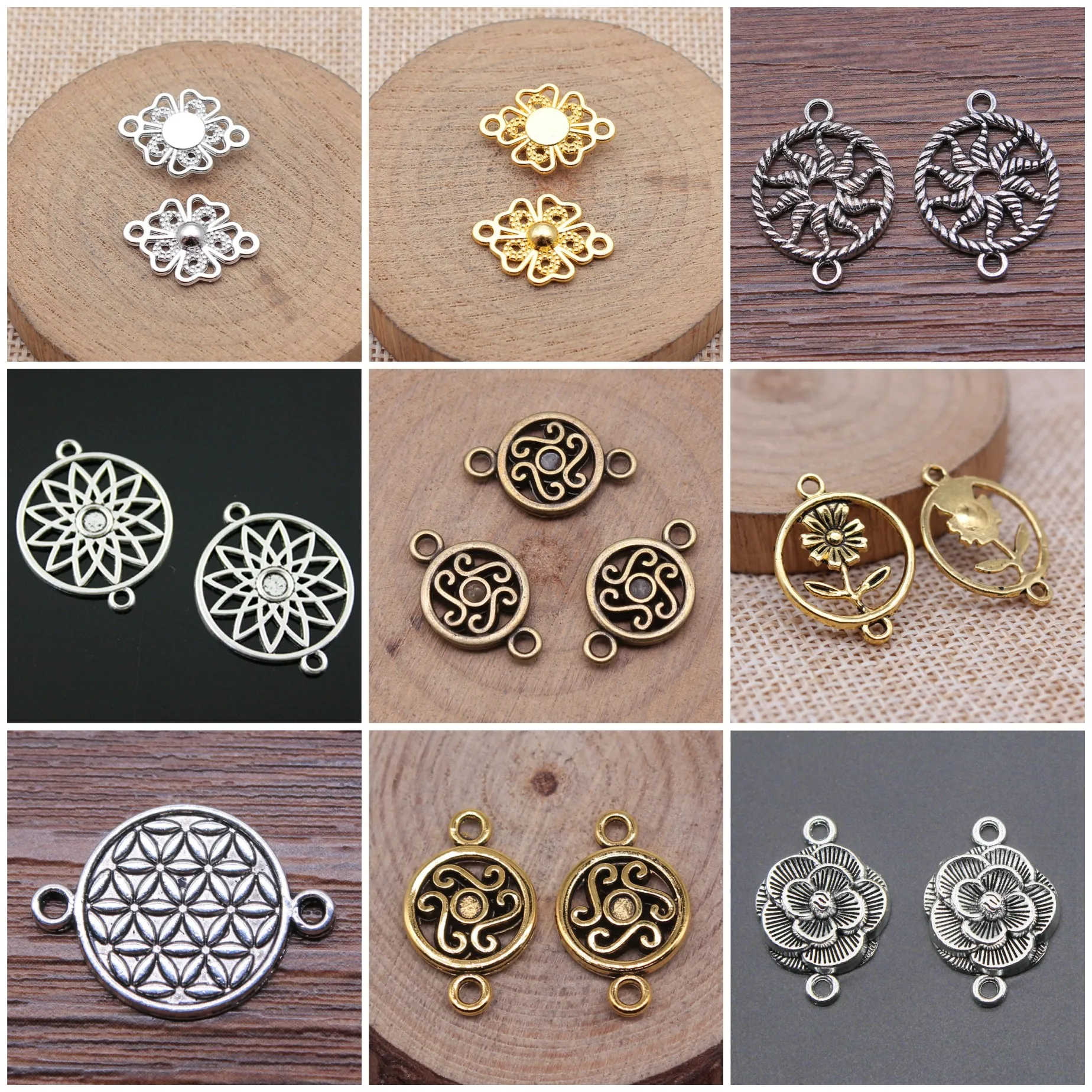 Zinc Alloy Floral Slice Flat Jewelry Connectors For DIY Bracelet Necklace Earring Jewelry Making Findings