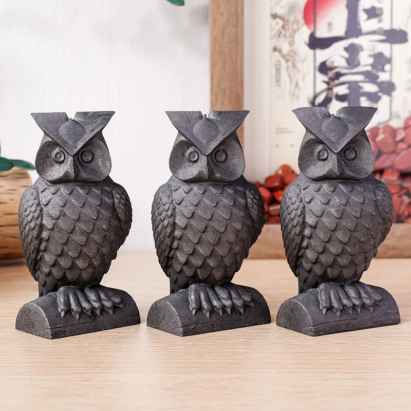 

Energy Natural Black Stone Owl Statue Reiki Healing Spiritual Handmade Ore Rock Quartz Carved Animal Desk Decor Gift Punk Cool