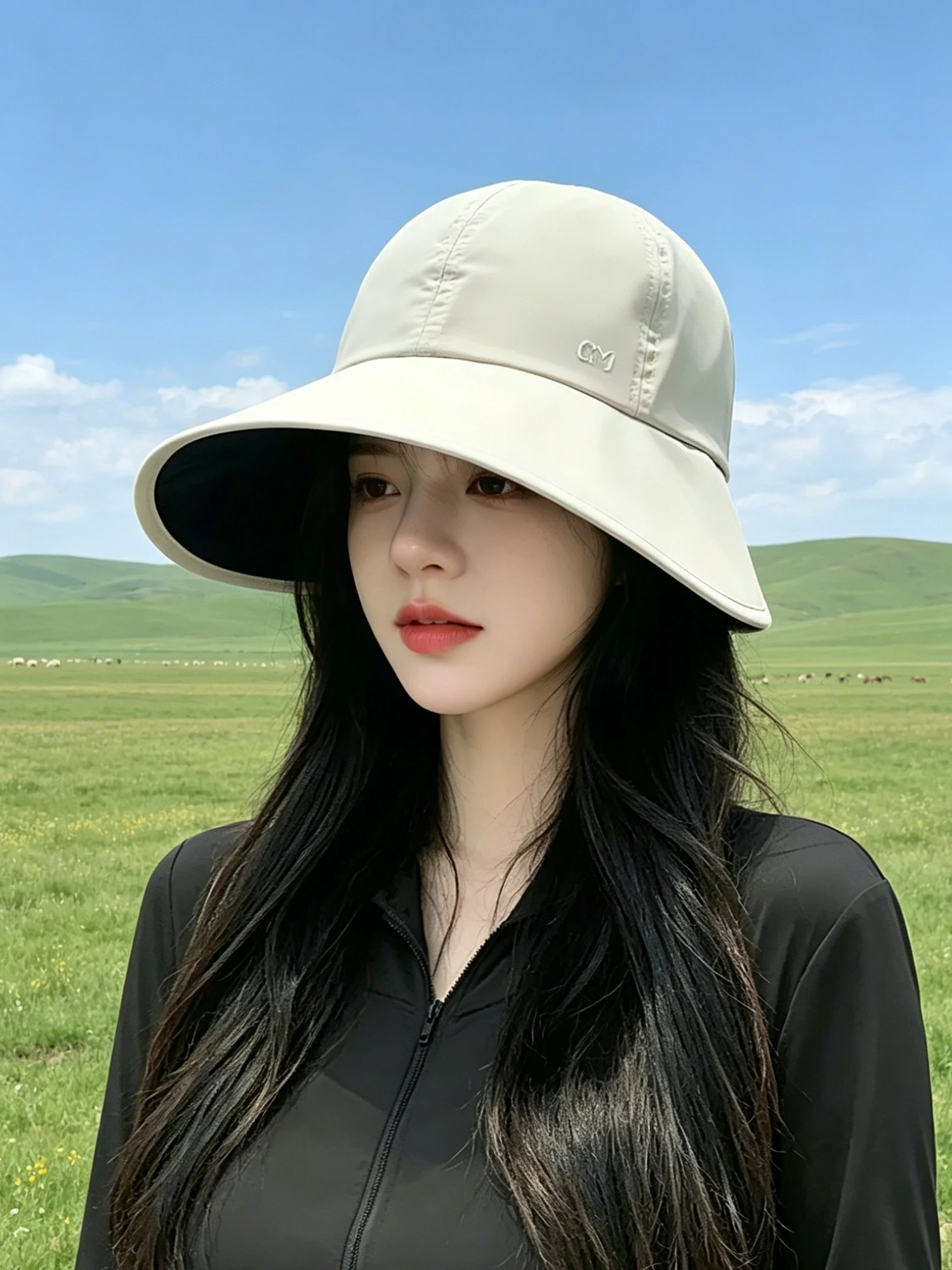 2026-new-wide-brim-fishing-cap-women's-summer-sun-protection-uv-resistant-black-glue-sunshade-large-hat-brim-outdoor-cycling