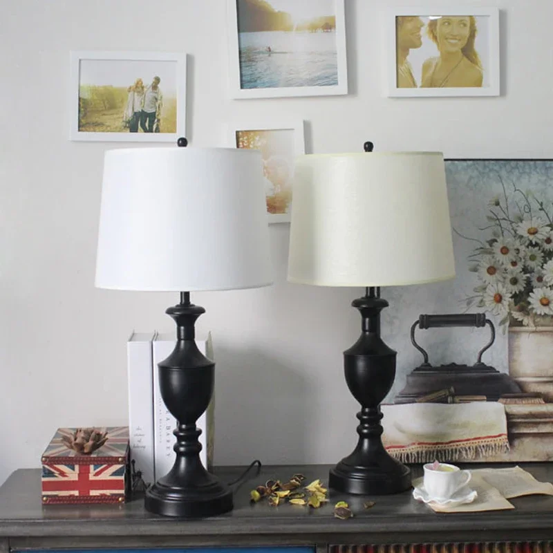 

Fabric Table Lamp Creative American black Bedroom Bedside Lamp Study Living Room Home Decoration Sample Room Iron Desk Light
