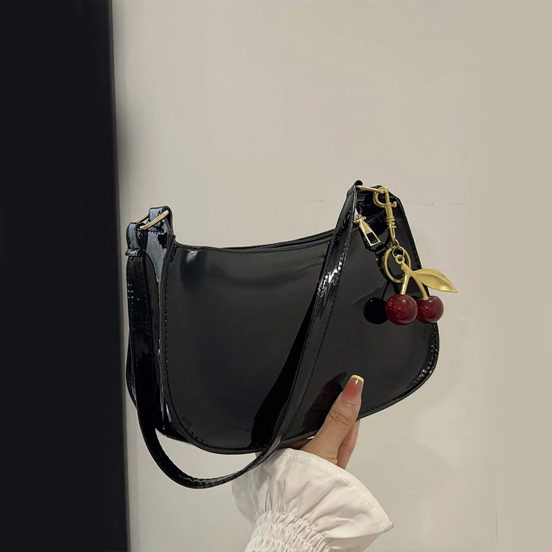 

Women's PU Leather Handbag, Multi-functional Fashion Solid Color Cherry Pendant Shoulder Bag, Casual Commuter Bag, Underarm Bag