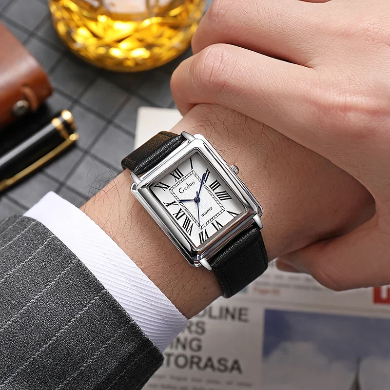 

2024 Watch for Men New Fashion Designer Rectangle Dial Quartz Casual Leather Strap Luxury Business Wristwatch Relogio Masculino