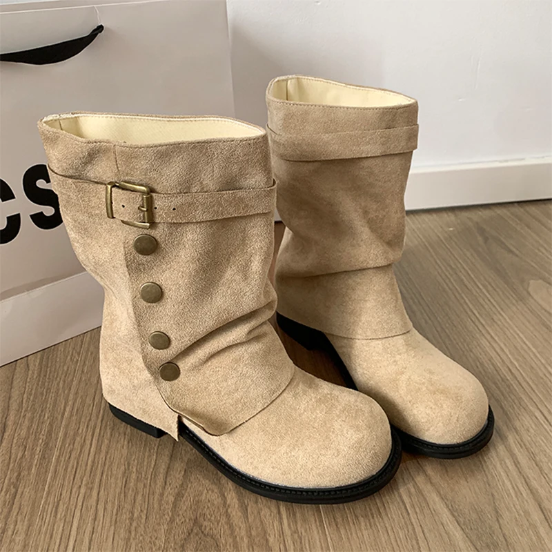 

Heeled Women Mid Calf Boots New Winter Shoes Woman 2025 Trend Pumps Suede Dress Snow Boots Casual Walking Comfort Mujer Botas