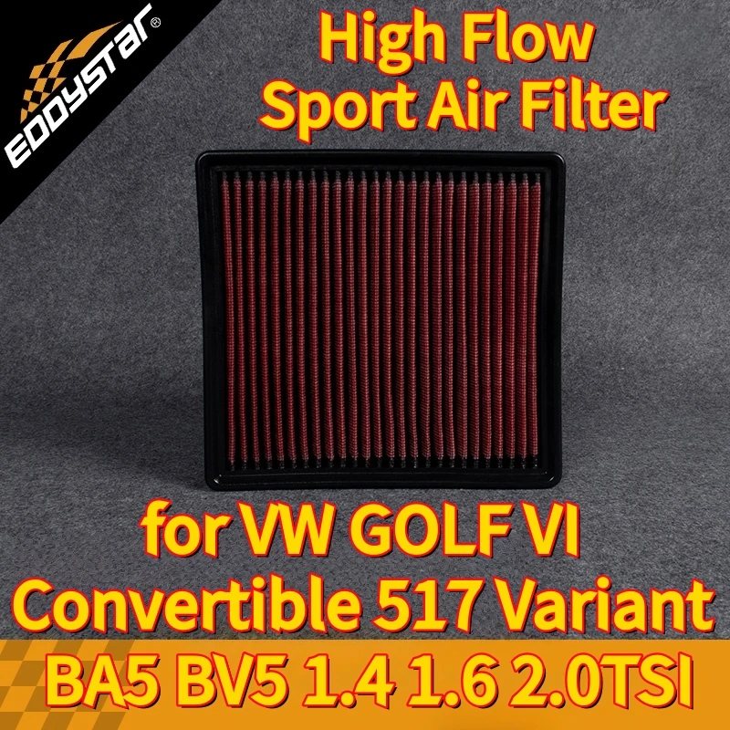 

High Flow Sport Air Filter for VW GOLF VI Convertible 517 Variant BA5 BV5 1.4 1.6 2.0TSI Washable Racing Intake Filters