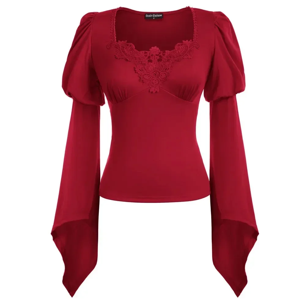 Women Medieval Blouse Vintage Renaissance Flare Sleeve Shirts Gothic Tops