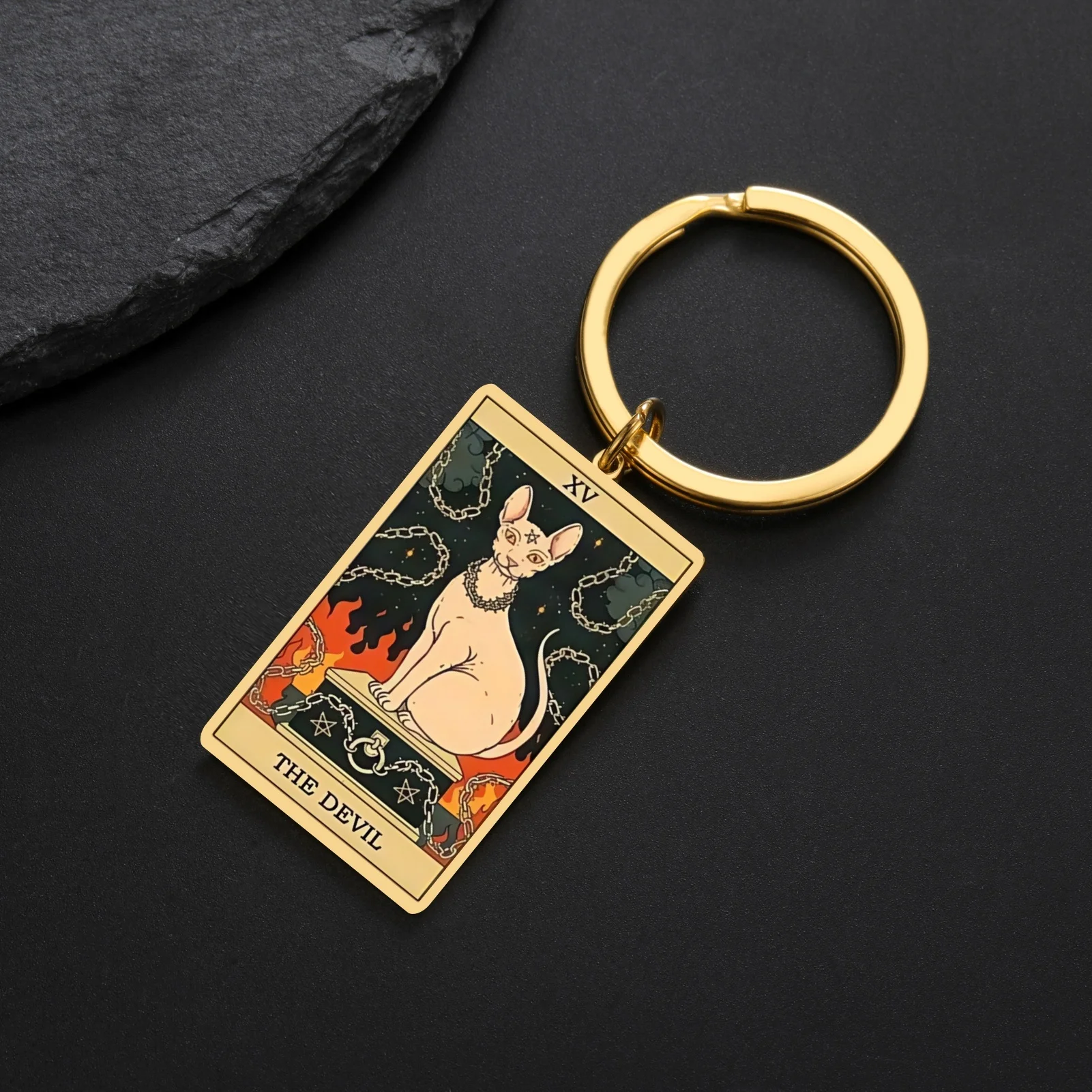 Cute Cat Tarot Card Color Printing Personalized Car Bag Keychain Gift for Men and Women