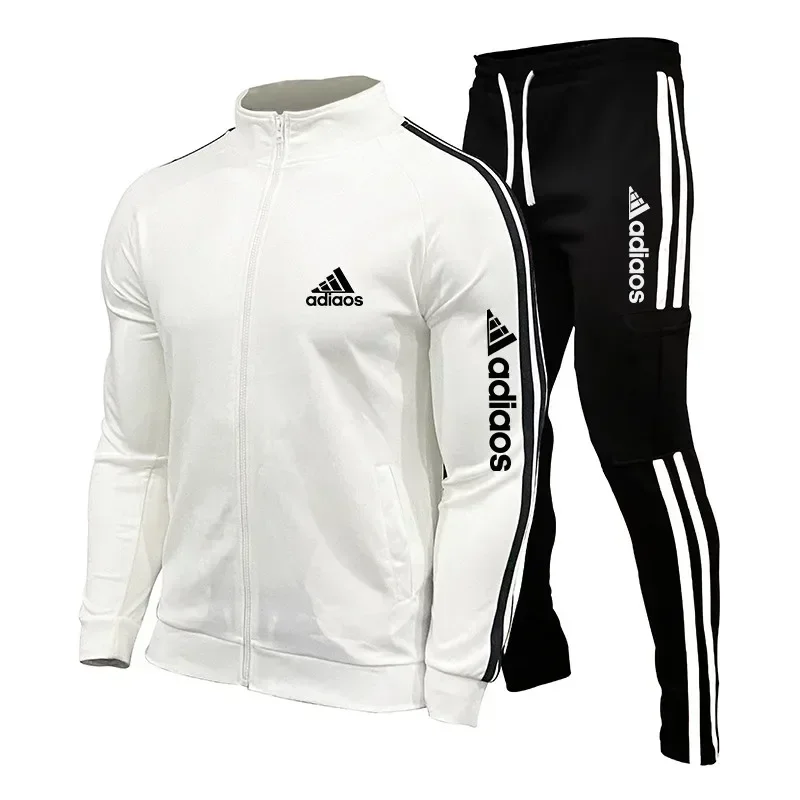 2024 New Men\'s Tracksuit Set Zipper Collar Sweatshirt and Sweatpants Sports Suit Running Fitness Clothing