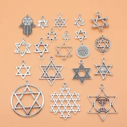 20pcs Antique Silver Color Star Of David Charms Collection For DIY Jewelry Making, 20 Styles, 1 of Each