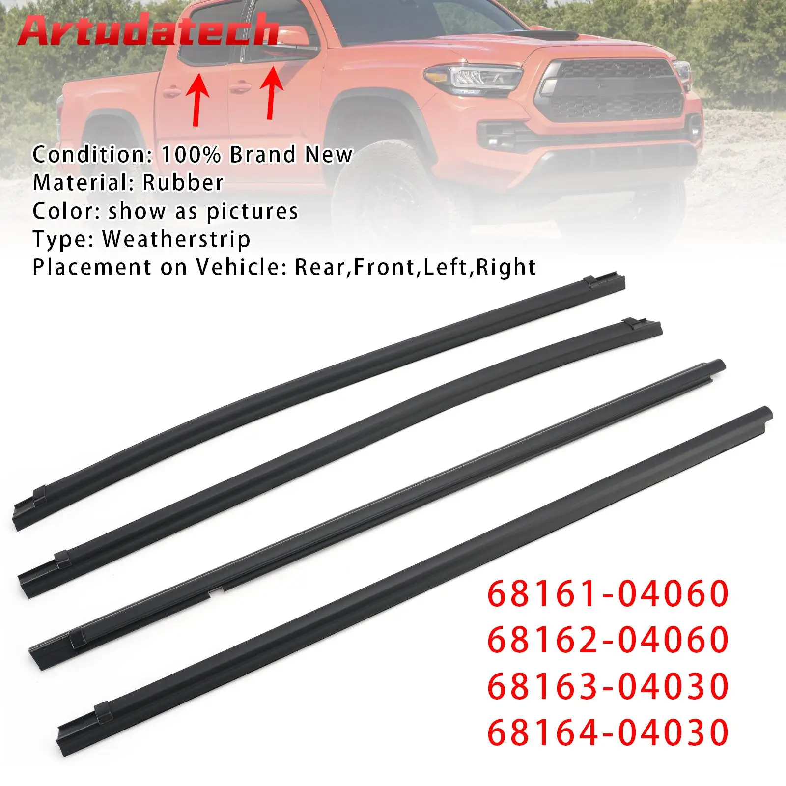 Artudatech 4PCS Door Weatherstrips 68161-04060 For Toyota Tacoma 2016 2017 2018 2019 2020 2021 2022 2023 Car Accessories