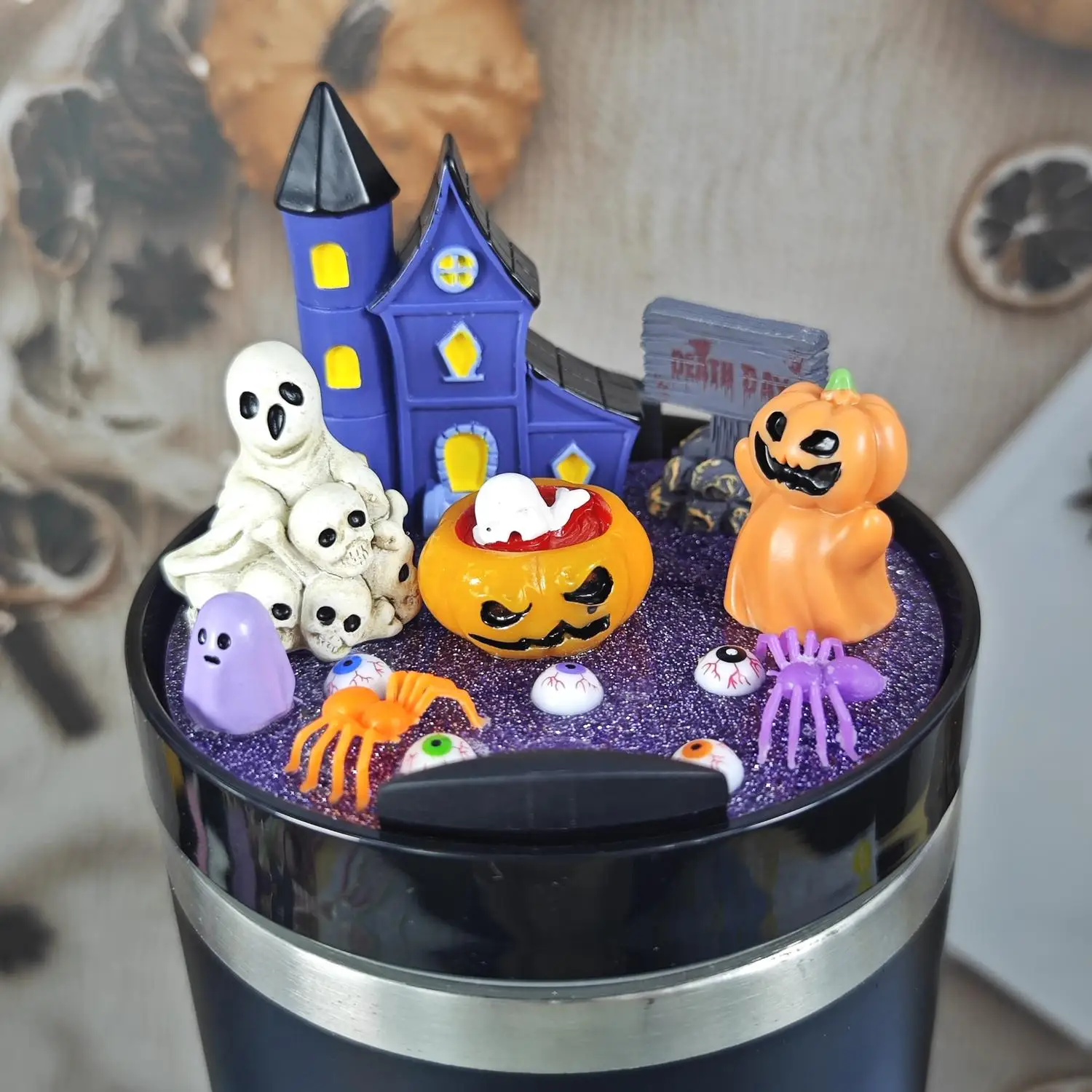 Luminous Halloween Acrylic Nameplate Slice 40oz Tumbler Lid Miniature Landscape Straw Topper Dust Cap for Party Favors view 4