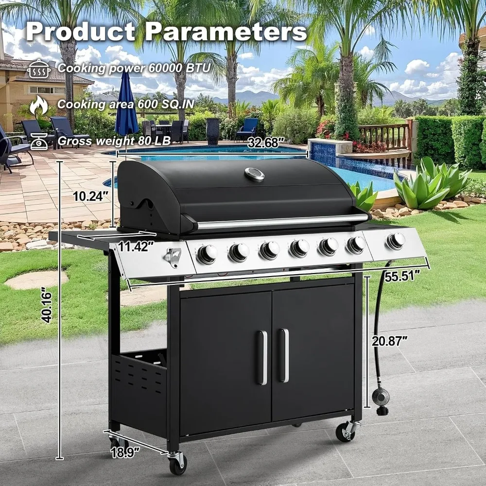 Upgraded 6 Burner Propane Gas Grill with Side Burner