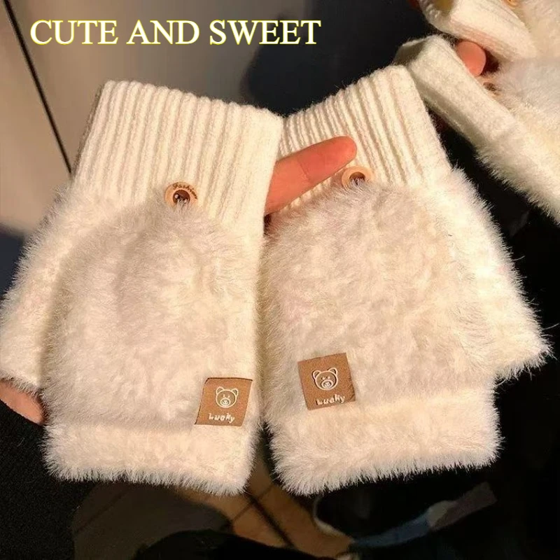 Guantes de felpa que te mantienen el calor en invierno, suaves y cálidos con guantes de dedos gruesos, modernos y versátiles