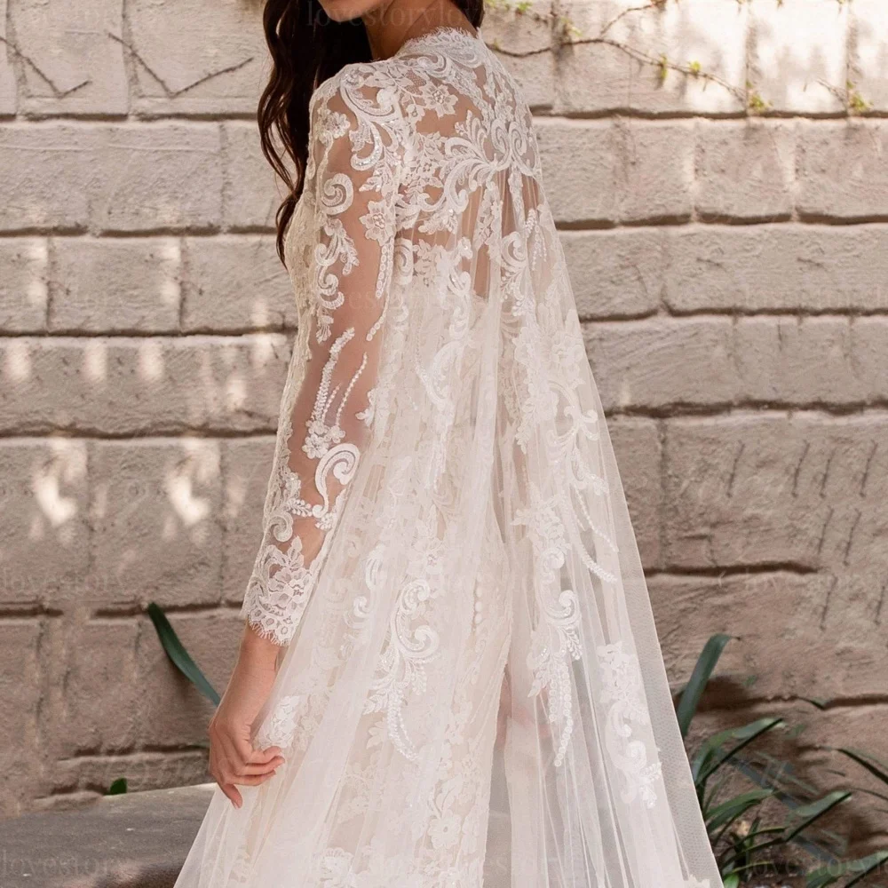فساتين زفاف مخصصة بأكمام طويلة فساتين زفاف فاخرة من الدانتيل حورية البحر فساتين زفاف رائعة بطول الأرض فيستدو دي نوفيا